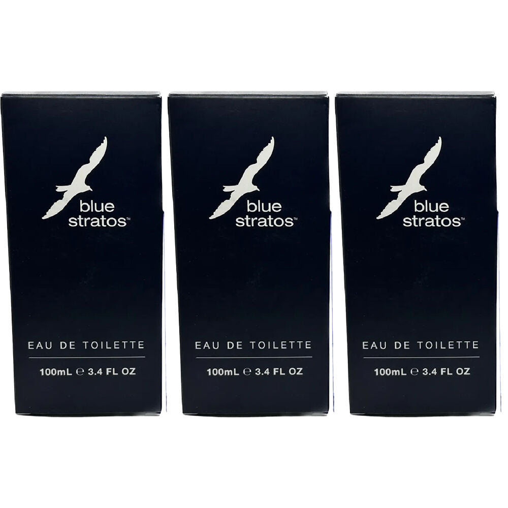 Blue Stratos EDT 100ml 3 Pack Mens Cologne Set Fresh Citrus Fragrance