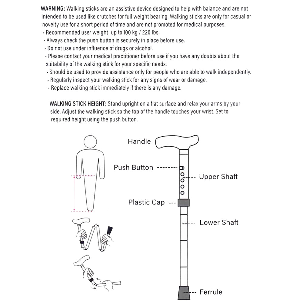Safe Home Care Folding Walking Stick Rose 33"