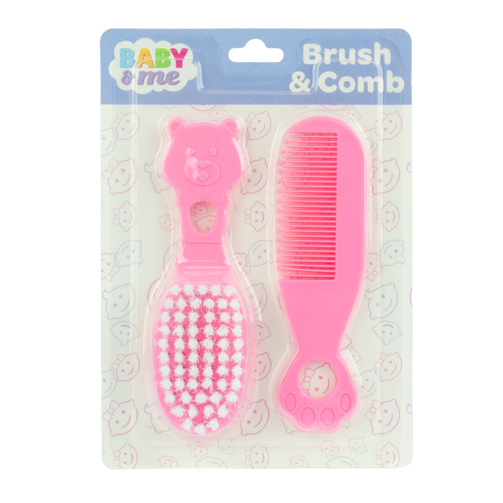 Baby & Me Brush and Comb Set Pink Soft Bristle Grooming for Babies