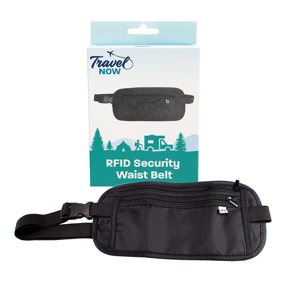 Travel Now RFID Blocking Money Belt Secure Travel Waist Pouch for Passport & Cards
