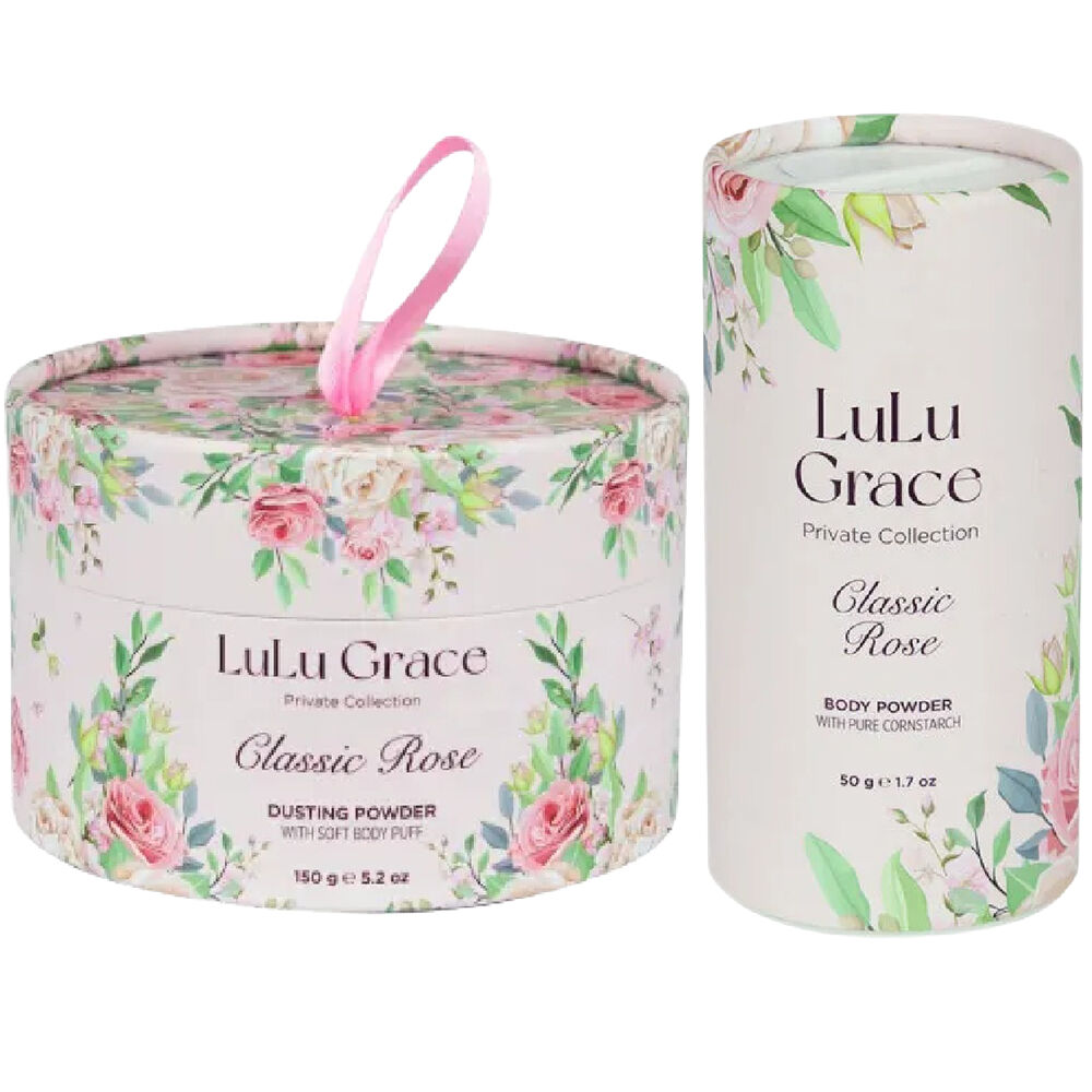 Lulu Grace Rose Dusting and Talcum Powder Gift Set with Puffer 150g Total