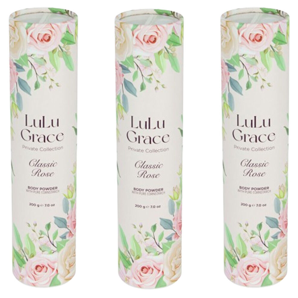 Lulu Grace 3 x  Rose Talc Free Body Powder 200gm