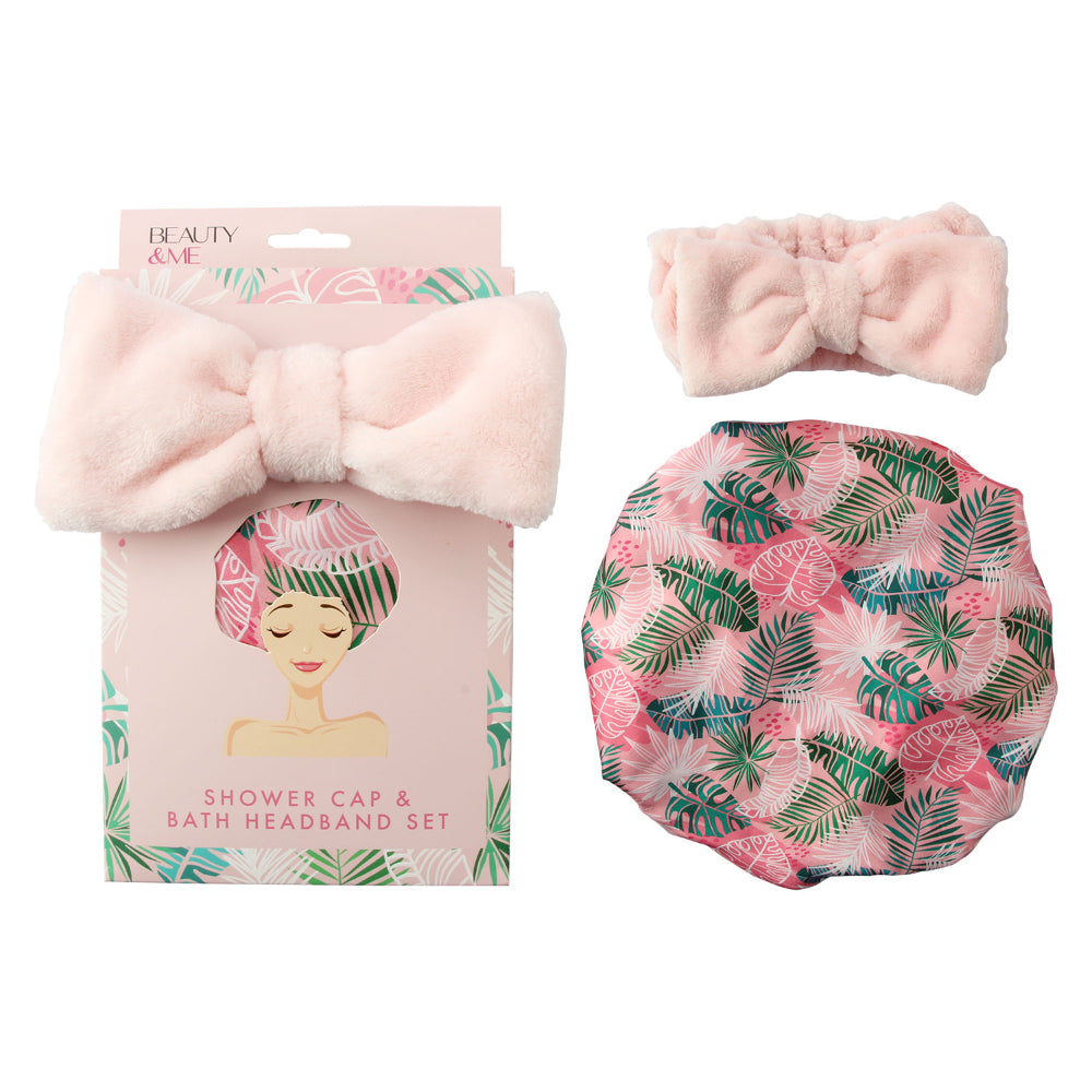 Beauty & Me Bath Headband and Shower Cap Gift Set Pink Hair Care Kit
