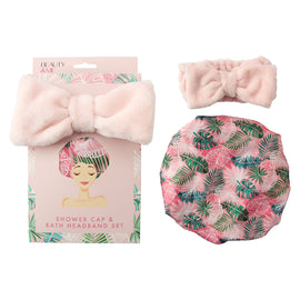 Beauty & Me Bath Headband and Shower Cap Gift Set Pink Hair Care Kit