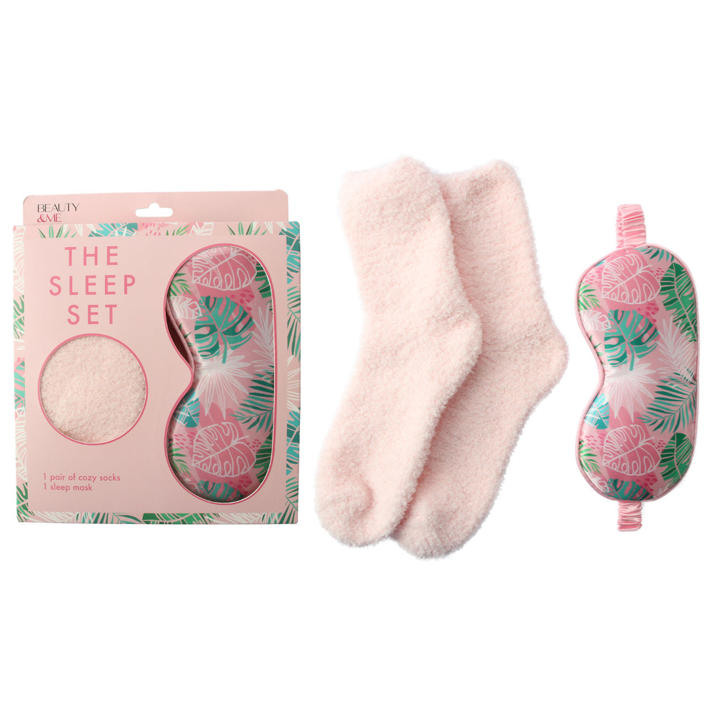 Beauty & Me Sleep Gift Set Pink Socks and Eye Mask for Travel and Home