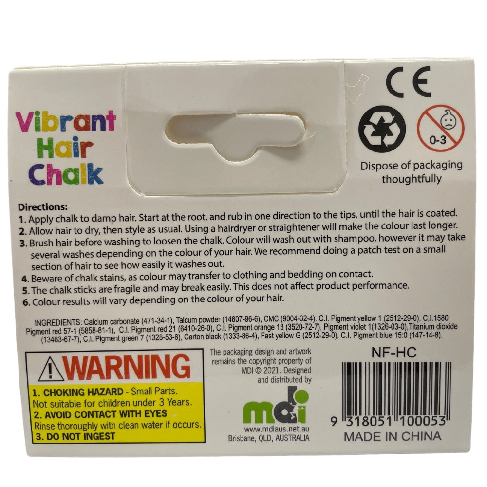 MDI Vibrant Hair Chalk 6 Colours Colour Rubs in Washes Out