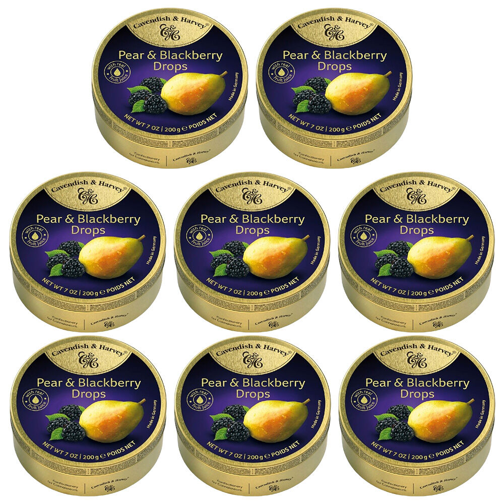 Cavendish and Harvey Pear & Blackberry Drops 200g Tin Sweets Candy Lollies x 8