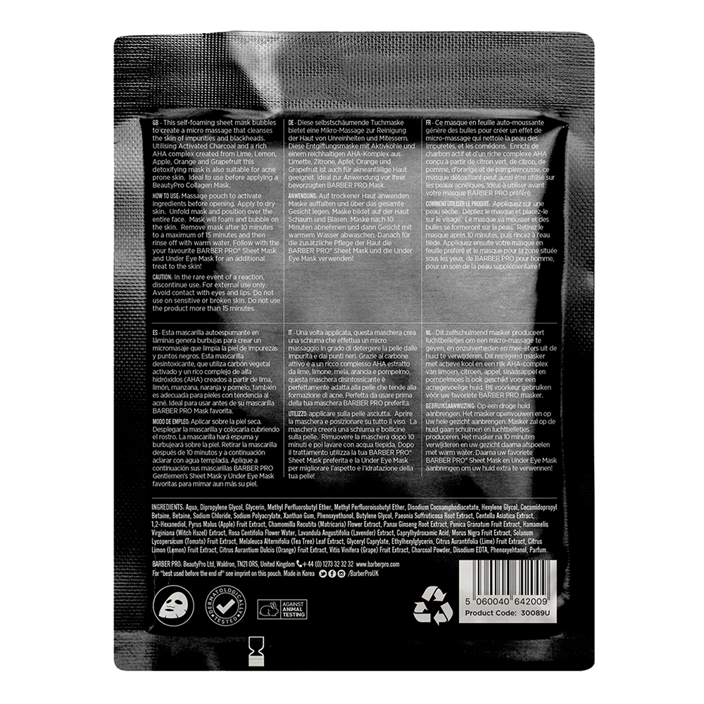Barber Pro Foaming Cleansing Mask Activated Charcoal Mens Skin Care
