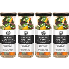Random Harvest Assorted Fruit Rock Candy 4 Pack 170g Glass Jar Vegan Sweets