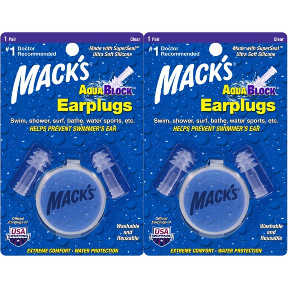 Macks Aqua Block 2x 1 Pair Plus Storage Case Superseal Ultra Soft Silicone