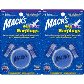 Macks Aqua Block 2x 1 Pair Plus Storage Case Superseal Ultra Soft Silicone