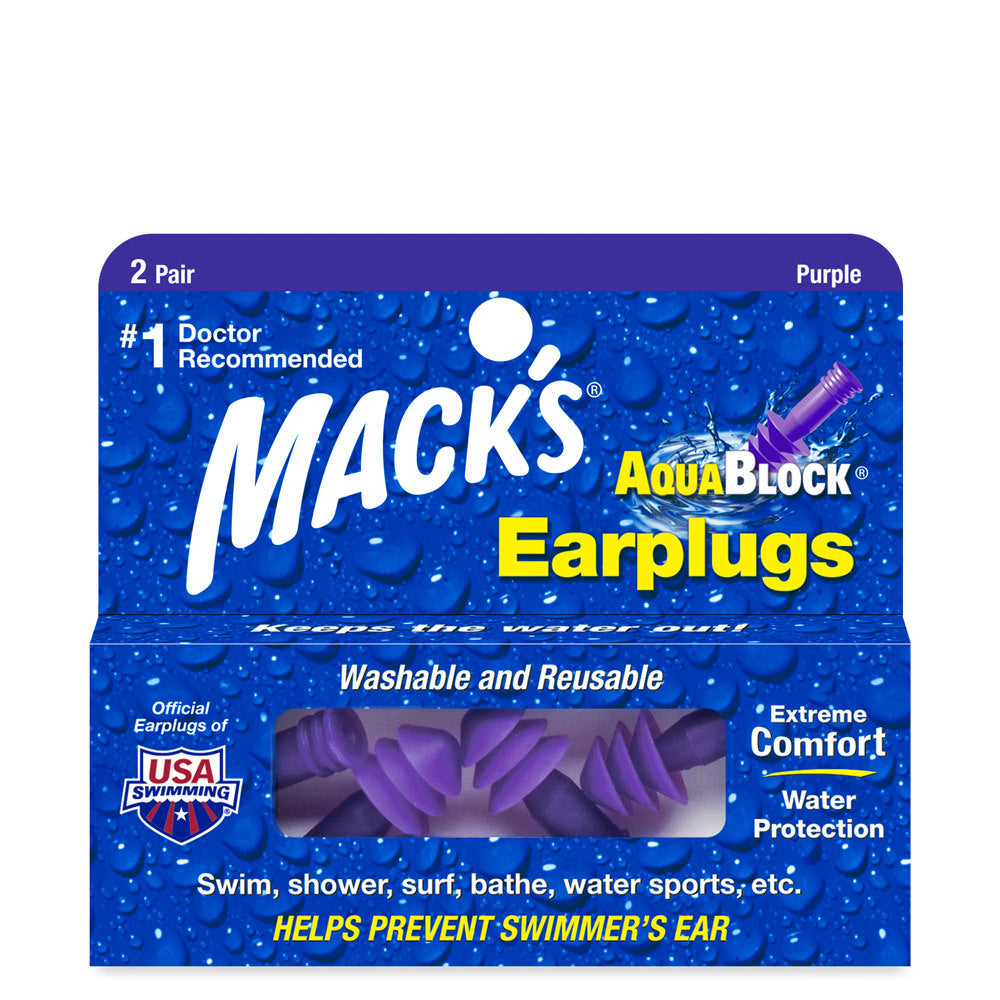 Mack's Aquablock Purple 2 Pair Plus Storage Case Washable And Reusable