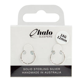 Halo Sleepers 12mm Faceted Sleeper Earrings Solid Sterling Silver 18G Hoops