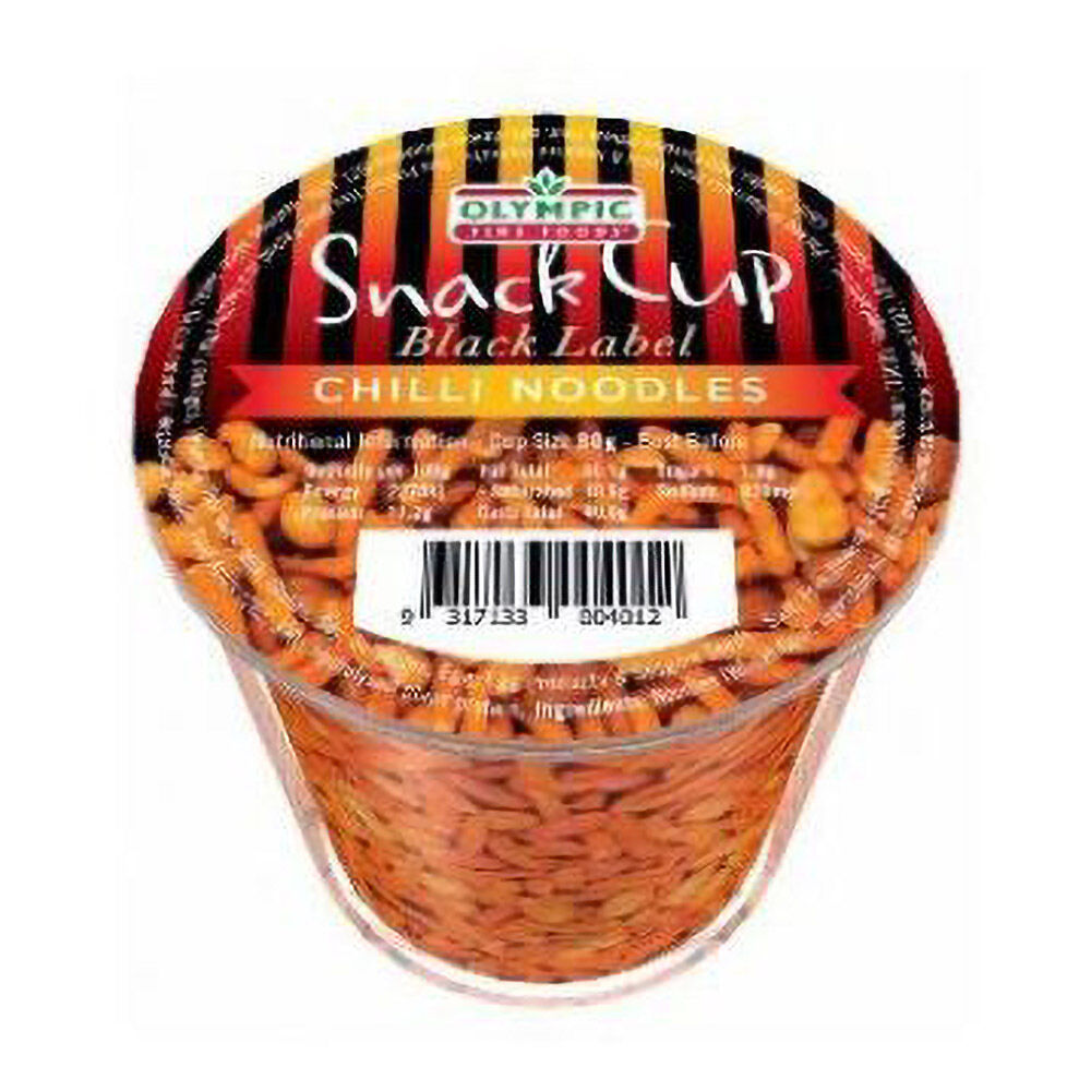 Olympic Fine Foods Chilli Noodles Snack Cup 80g Black Label Crunchy Spicy