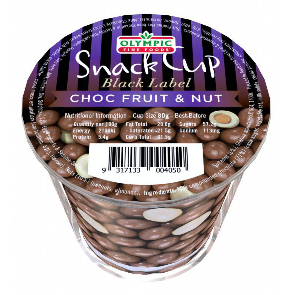 Olympic Fine Foods Choc Fruit & Nut Snack Cup 120g Black Label Treat