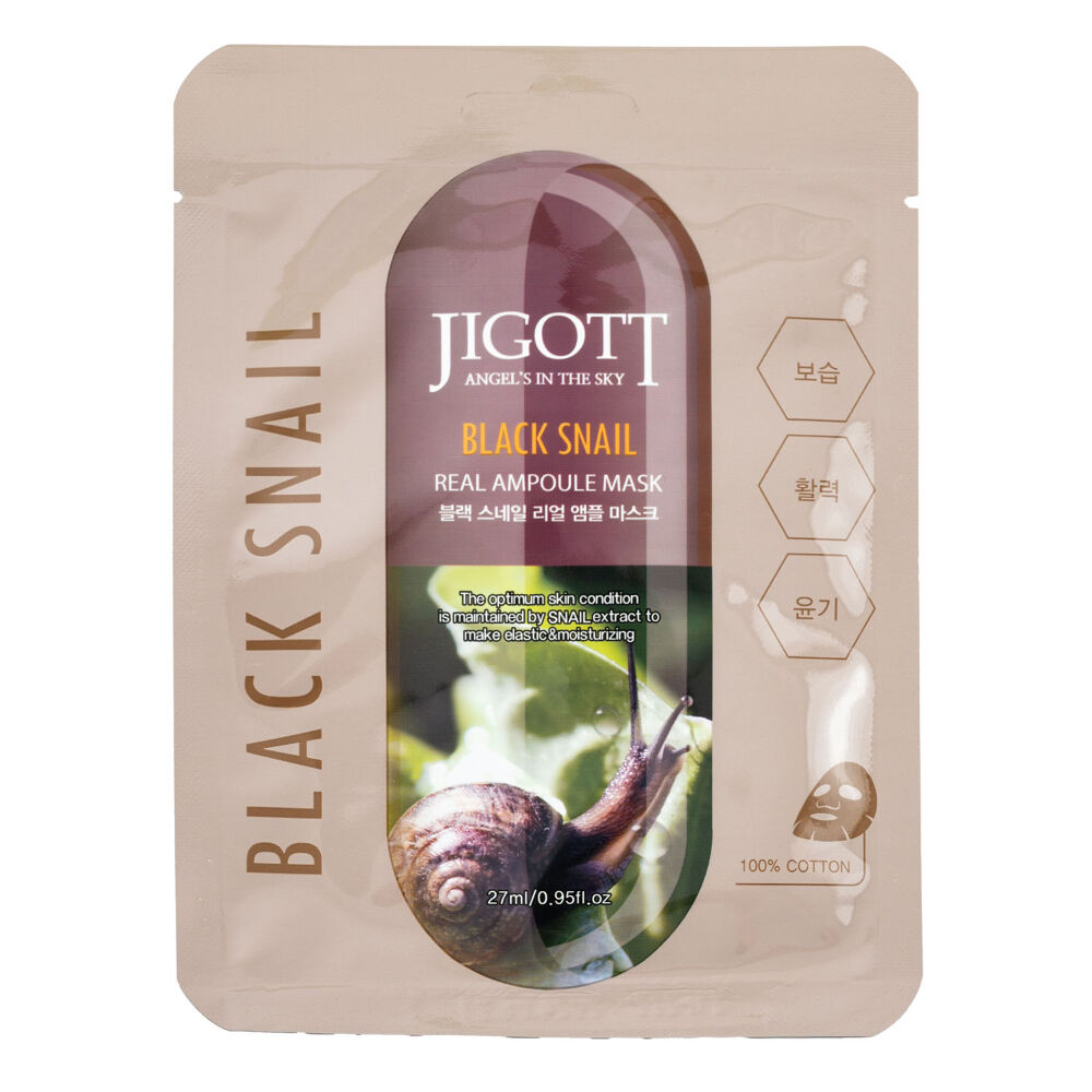 Jigott Black Snail Extract Ampoule Sheet Mask 27ml Korean Cotton Face Mask