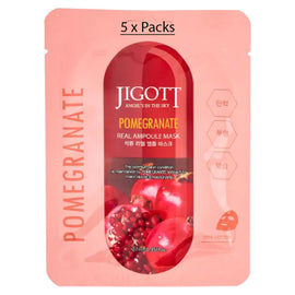 Jigott Pomegranate Extract Ampoule Sheet Mask 27ml Korean Cotton Face Mask x 5