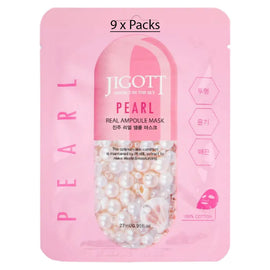 Jigott Pearl Extract Ampoule Sheet Mask 27ml Korean Cotton Face Mask x 9