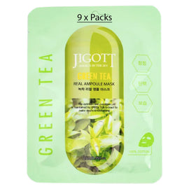 Jigott Green Tea Extract Sheet Mask 27ml Korean Cotton Hydrating Face Mask x 9