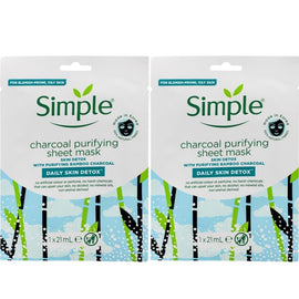 Simple Charcoal Purifying Sheet Mask 2x 21ml Value Duo Pack