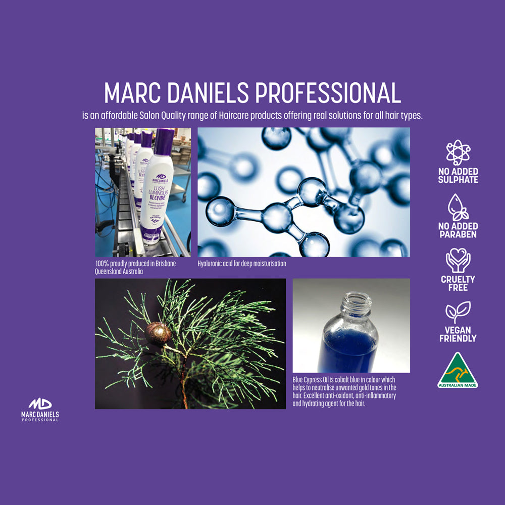Marc Daniels Powerful Purple Blonde Set. 300ml Shampoo, 300ml Conditoner and 200gm Mask