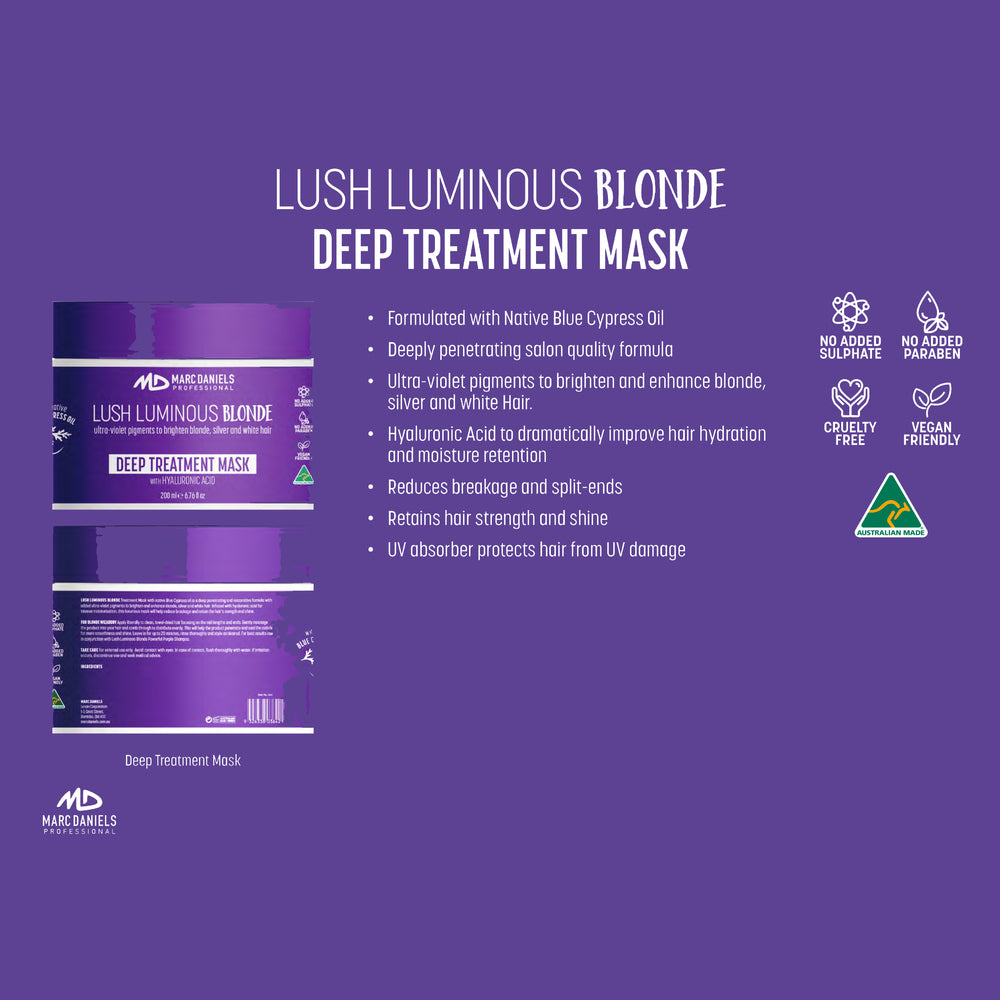 Marc Daniels Powerful Purple Blonde Set. 300ml Shampoo, 300ml Conditoner and 200gm Mask