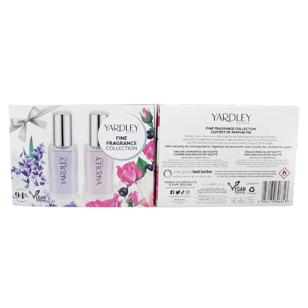 Yardley Mini EDT Gift Set 2 x 10ml Lavender and Rose Vegan Friendly Fragrance