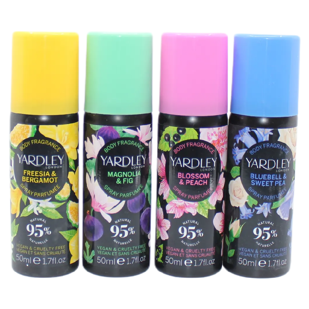 Yardley Body Spray Gift Set 4 x 50ml Freesia Magnolia Blossom Bluebell Floral