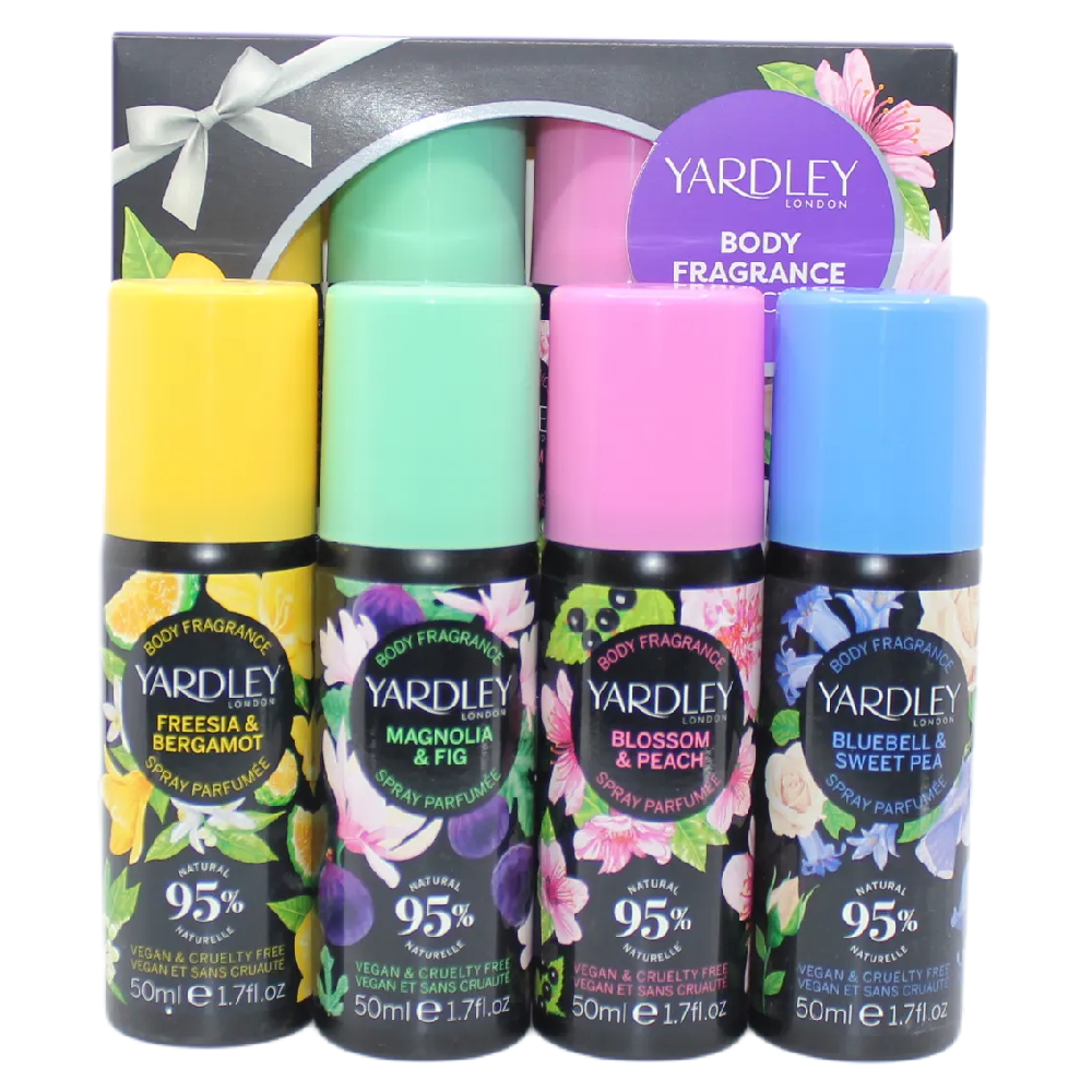 Yardley Body Spray Gift Set 4 x 50ml Freesia Magnolia Blossom Bluebell Floral