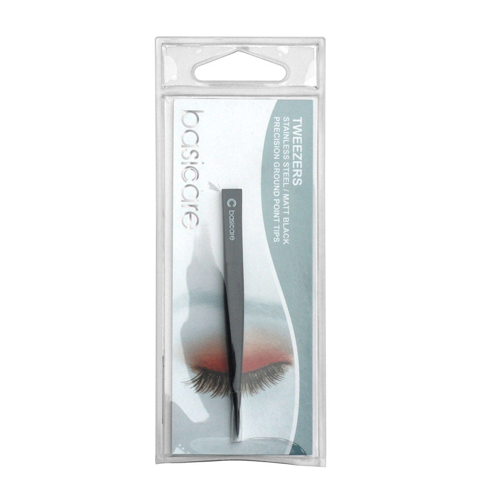 Basicare Point Tip Matte Black Stainless Steel Precision Tweezers 8.5cm