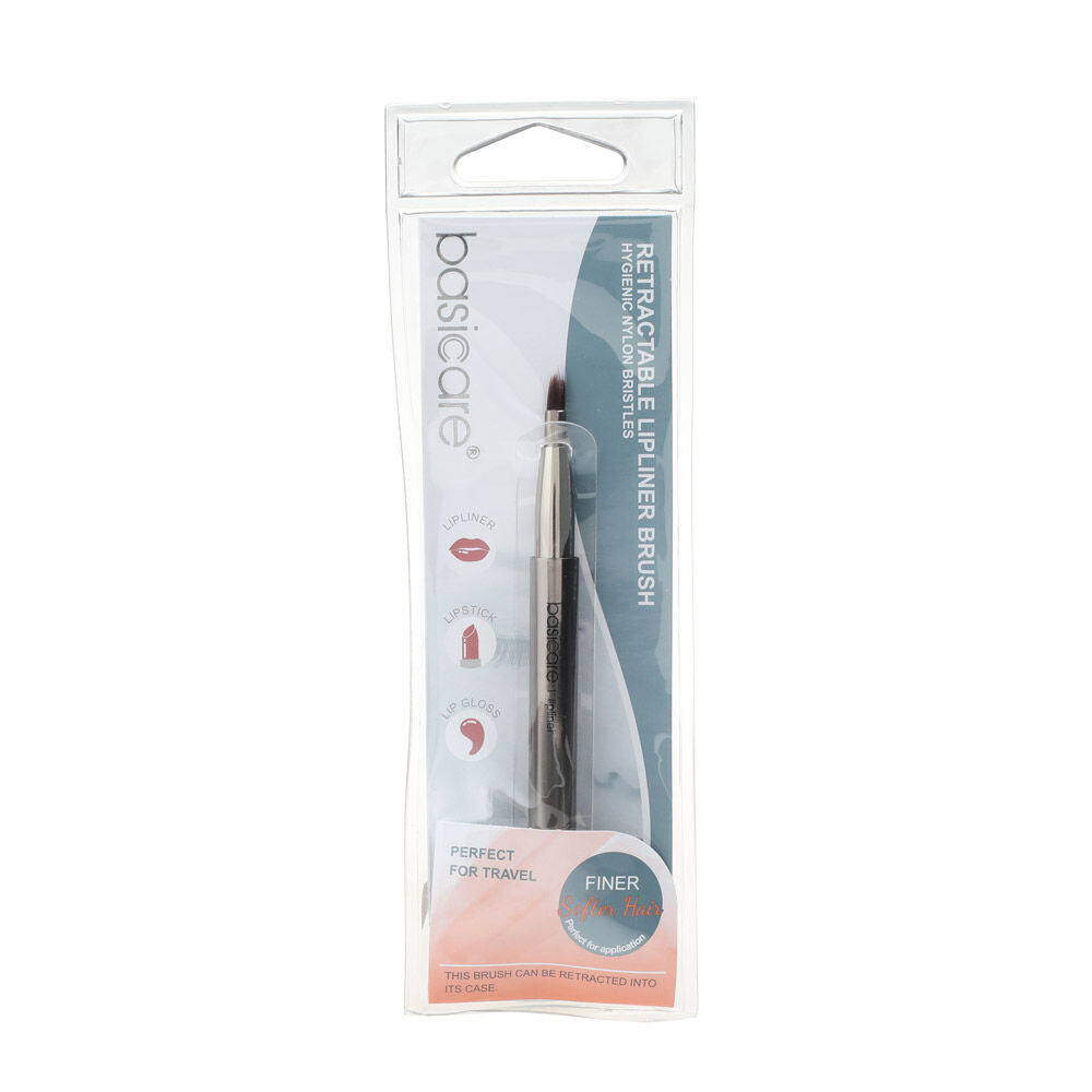 Basicare Retractable Lip Liner Brush Travel Friendly Nylon Bristles Silver Tube
