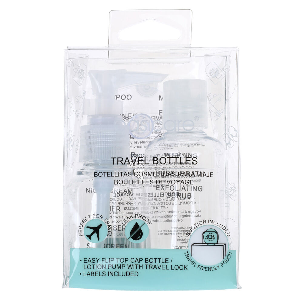 Basicare 2 Piece Travel Bottles 60ml and 80ml Refillable Set with Stickers