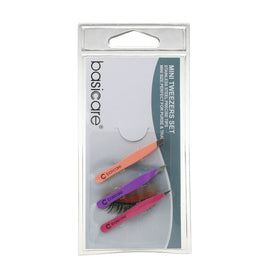 Basicare Stainless Steel Mini Tweezers Set 3pcs Precision Grooming Tools