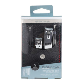 Basicare 5 Piece Manicure Set with Travel Pouch Nail and Cuticle Grooming Kit