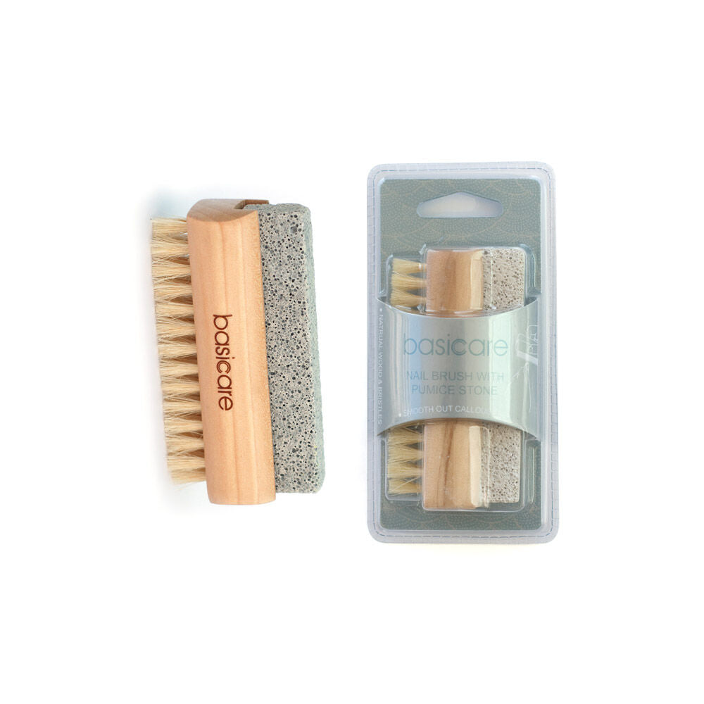 Basicare Nail Brush with Natural Bristles and Pumice Stone for Foot and Hand Care