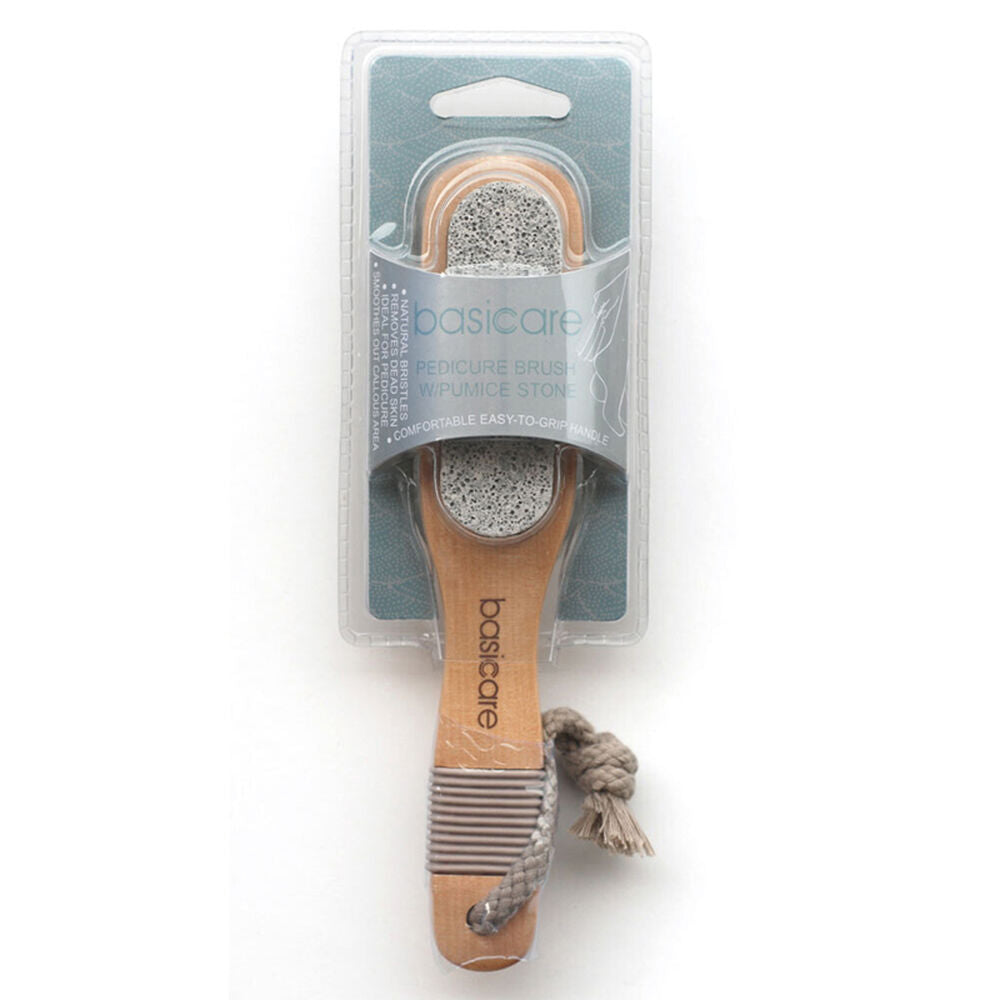 Basicare Pedicure Brush with Natural Bristles and Pumice Stone for Smooth Feet