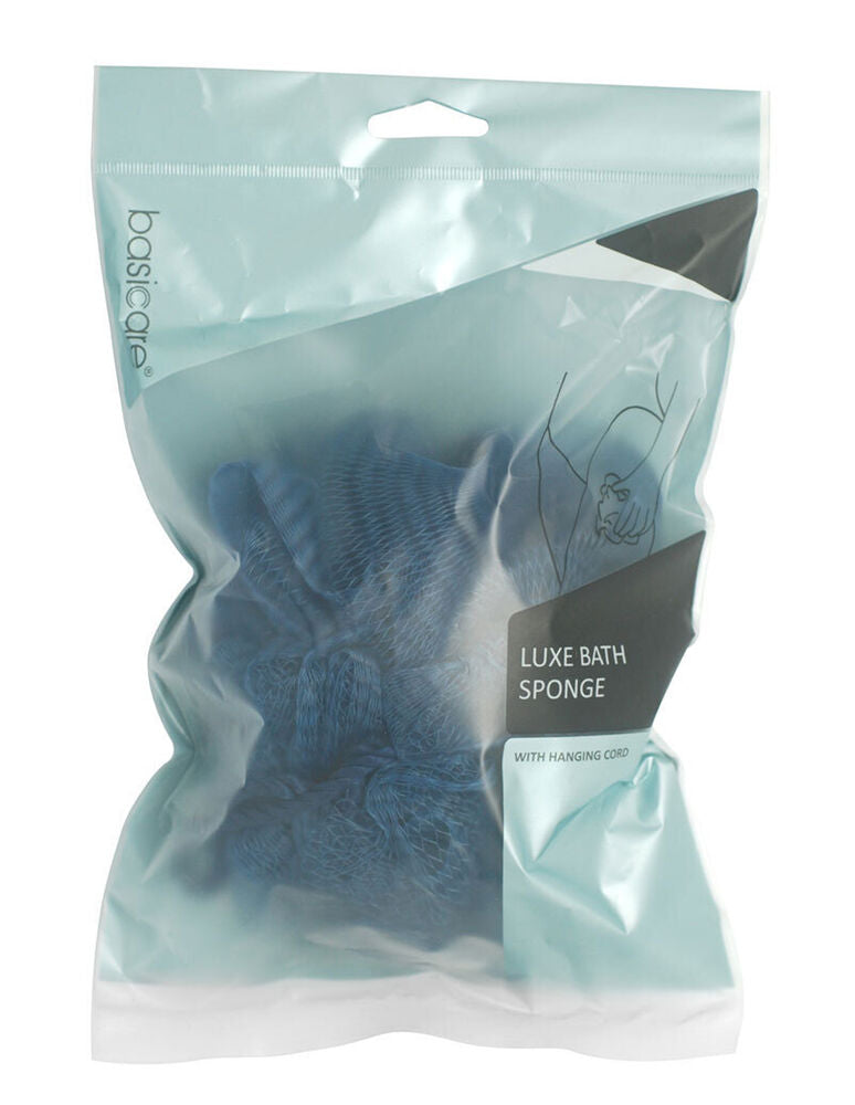 Basicare Luxe Bath Sponge Blue with Hanging Cord Gentle Exfoliating Body Care