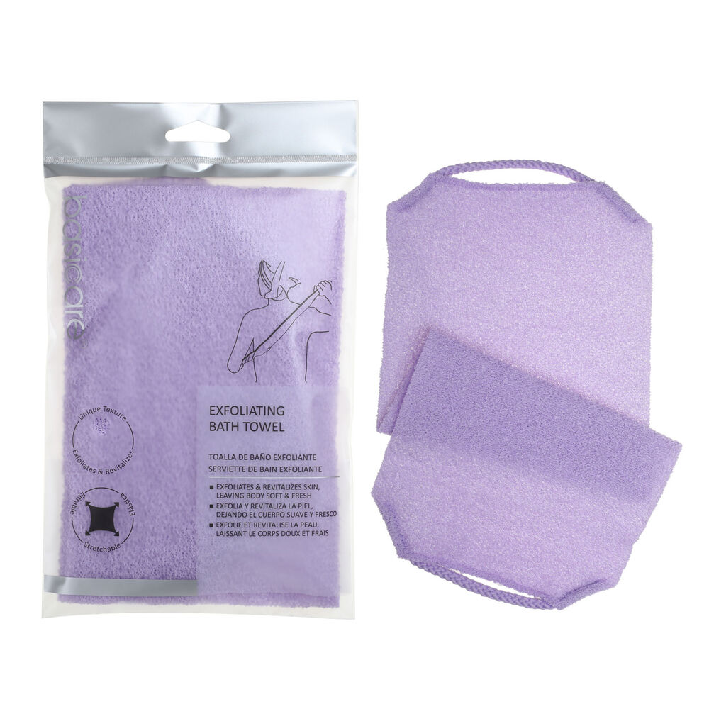 Basicare Exfoliating Bath Towel Purple Stretchable Elastic Unique Texture
