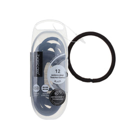 Basicare Snag Free Round Hair Elastics Black 12pcs Secure No Metal Hair Ties