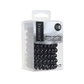 Basicare Black Spiral Hair Elastic 8 Pack No Damage Durable Hair Bands