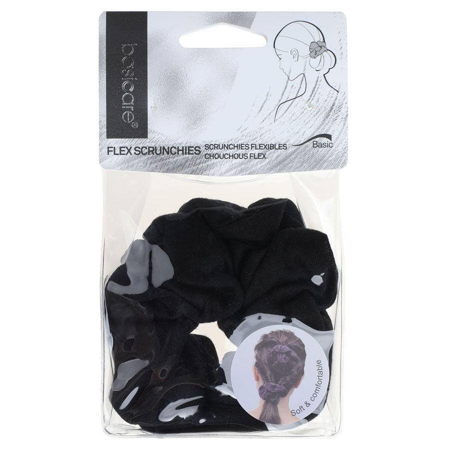 Basicare Soft Flex Black Scrunchies Large 2 Pack Comfortable Secure Hold