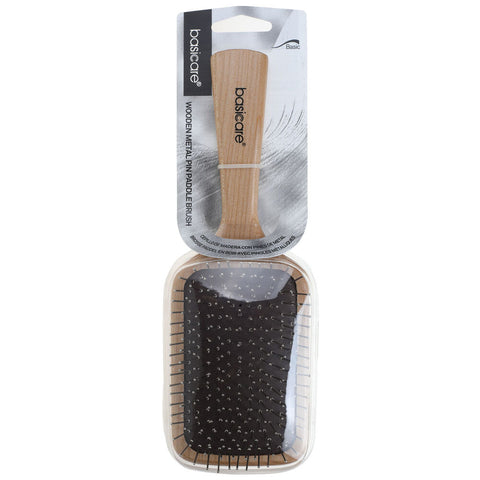 Basicare Hairbrush Wooden Handle And Paddle Shape With Metal Pin