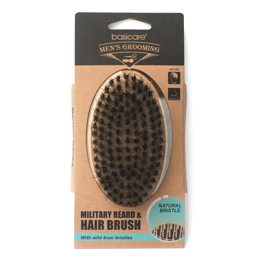 Basicare Military Beard and Hair Brush with Firm Natural Boar Bristles