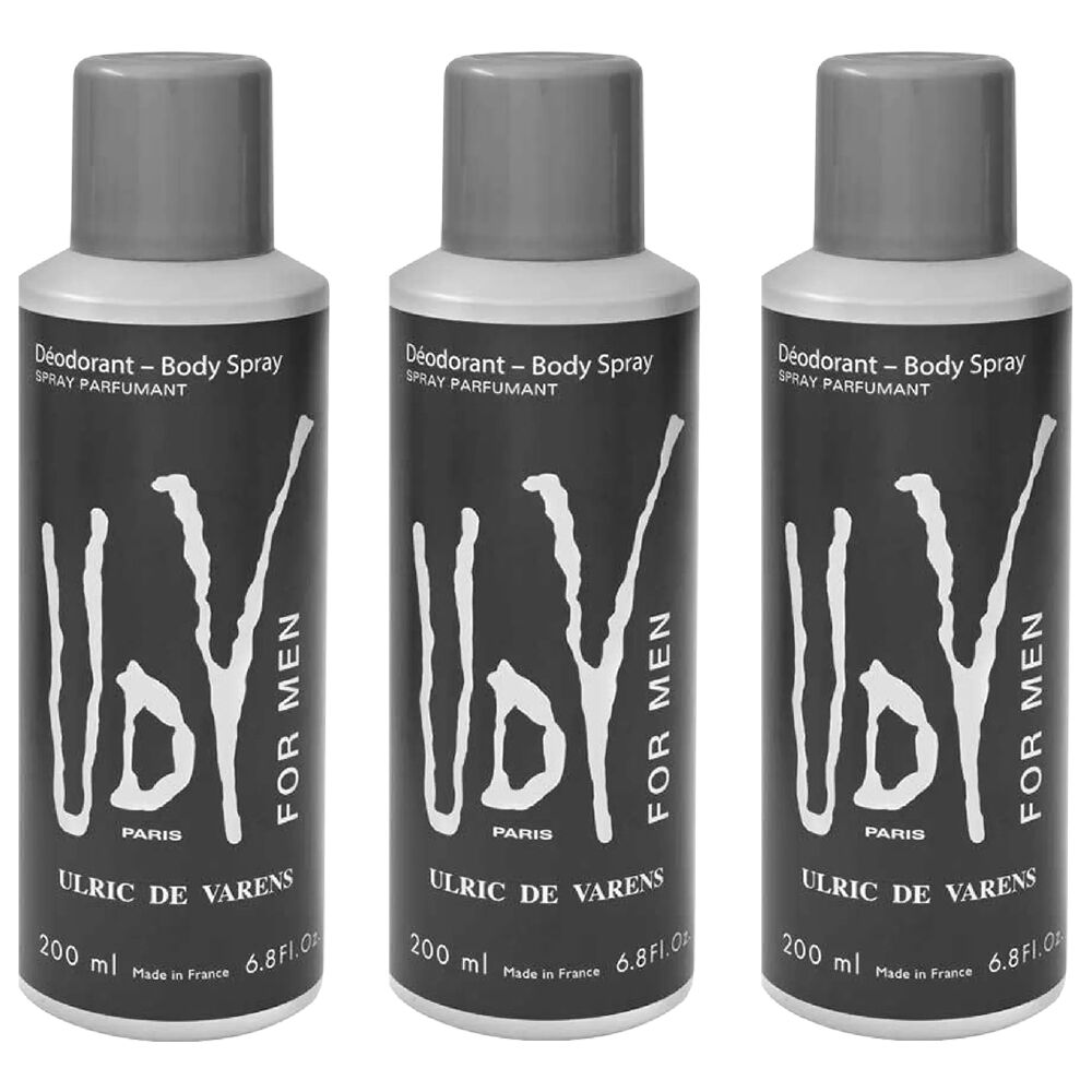 Ulric De Varens UDV Body Spray for Men 200ml 3 Pack Deodorant Set