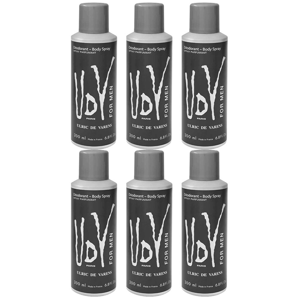 Ulric De Varens UDV Body Spray for Men 200ml 6 Pack Deodorant Set