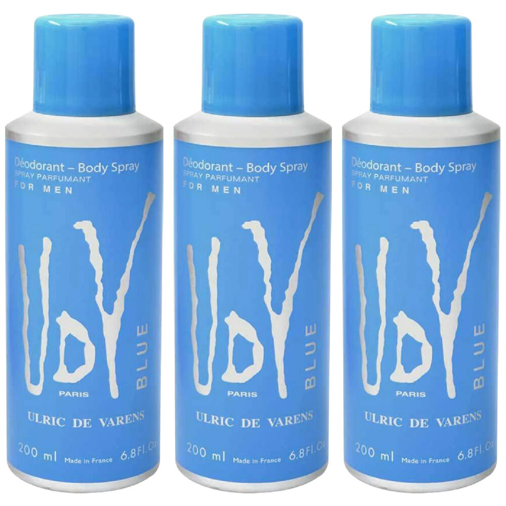 Ulric De Varens UDV Blue Body Spray for Men 200ml 3 Pack Deodorant Set