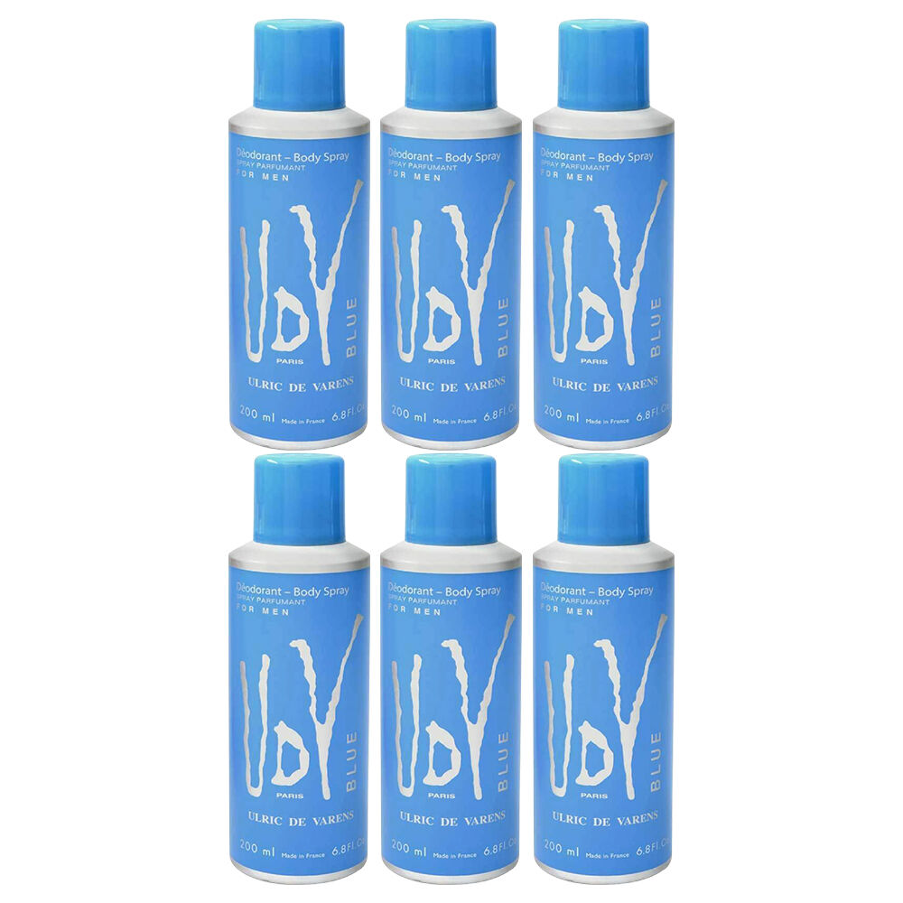 Ulric De Varens UDV Blue Body Spray for Men 200ml 6 Pack Deodorant Set