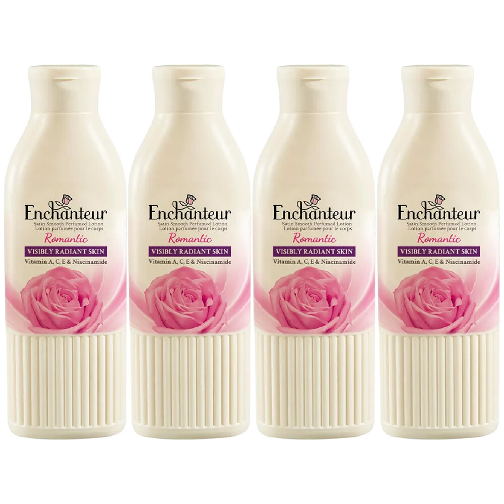 Enchanteur Romantic Body Lotion 200ml Moisturiser with Aloe and Olive x 4