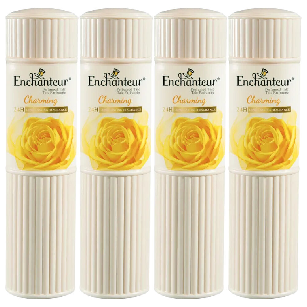 Enchanteur Charming Talc 100g x 4 Rose Muguet Cedarwood Silky Body Powder