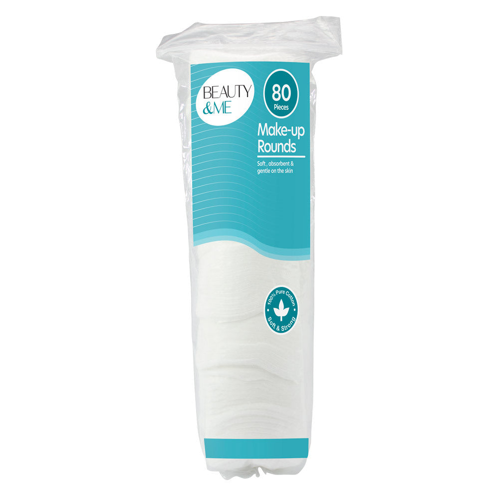 Beauty & Me Pure Cotton Makeup Rounds 80 Pack Soft Strong Absorbent Pads